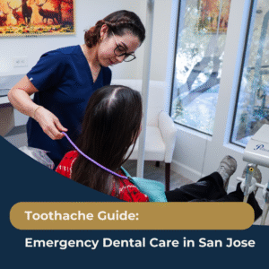 Dental professional at Manassra Dental in San Jose providing emergency care to a patient for a toothache, featuring high-quality clinical equipment and a comfortable office setting.