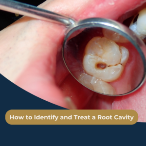 Anatomical medical illustration comparing a healthy tooth to progressive tooth decay extending toward the dentin and root nerve.